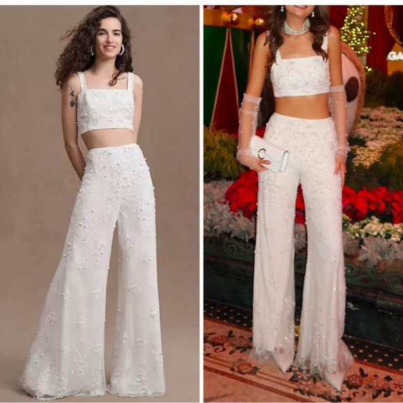 BHLDN Pants - BHLDN Mira Embellished Wide-Leg Pant Bridal Set 2pc Size 0 $370